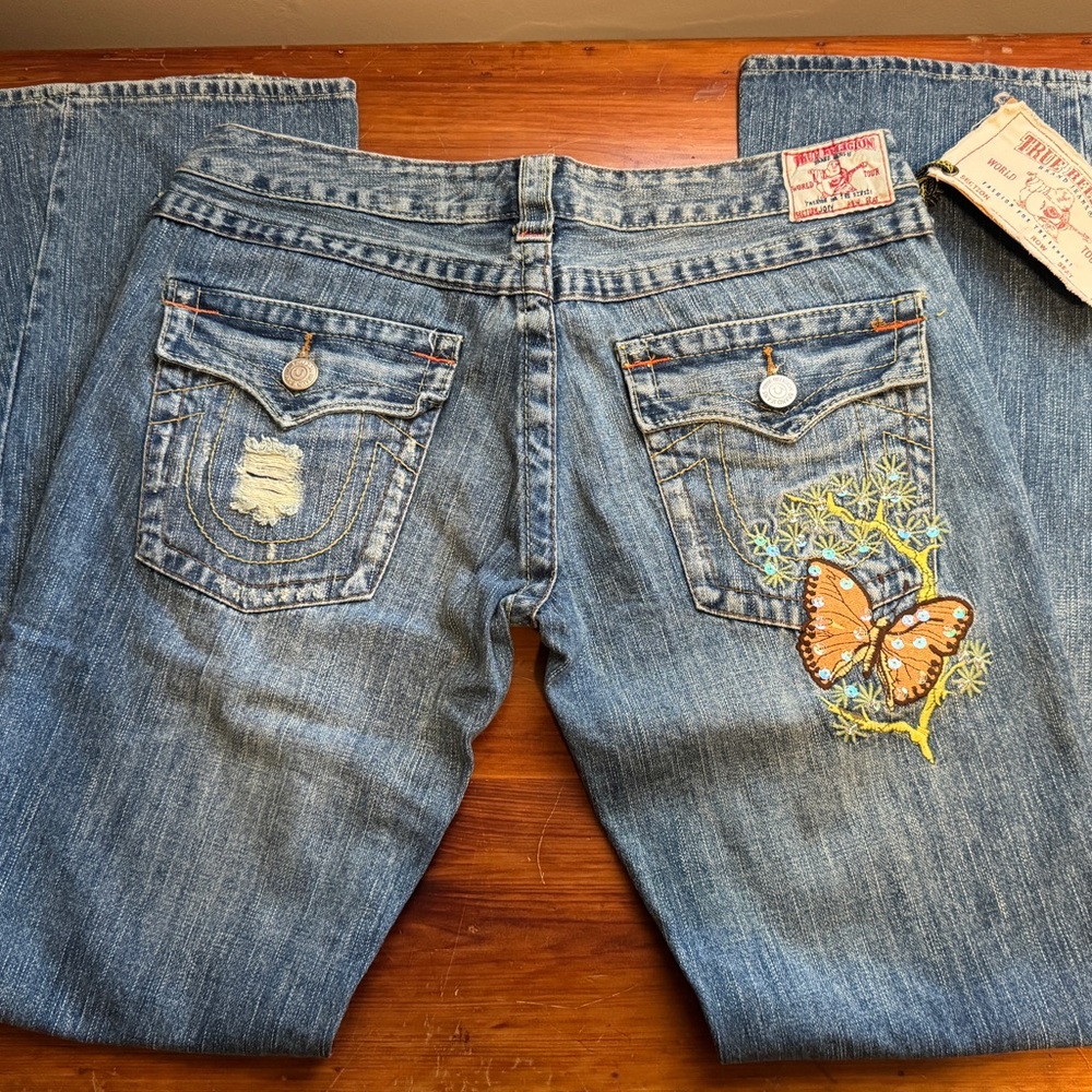 Vintage True Religion Embroidered Sequin Butterfly Jeans Size 31